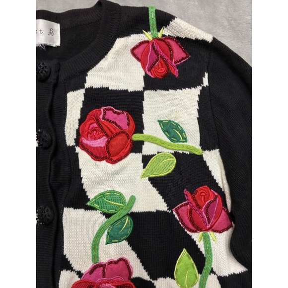 Just B Cardigan Women's M Black White Floral Roses Embroidered Beaded Y2K‎ - Picture 12 of 16